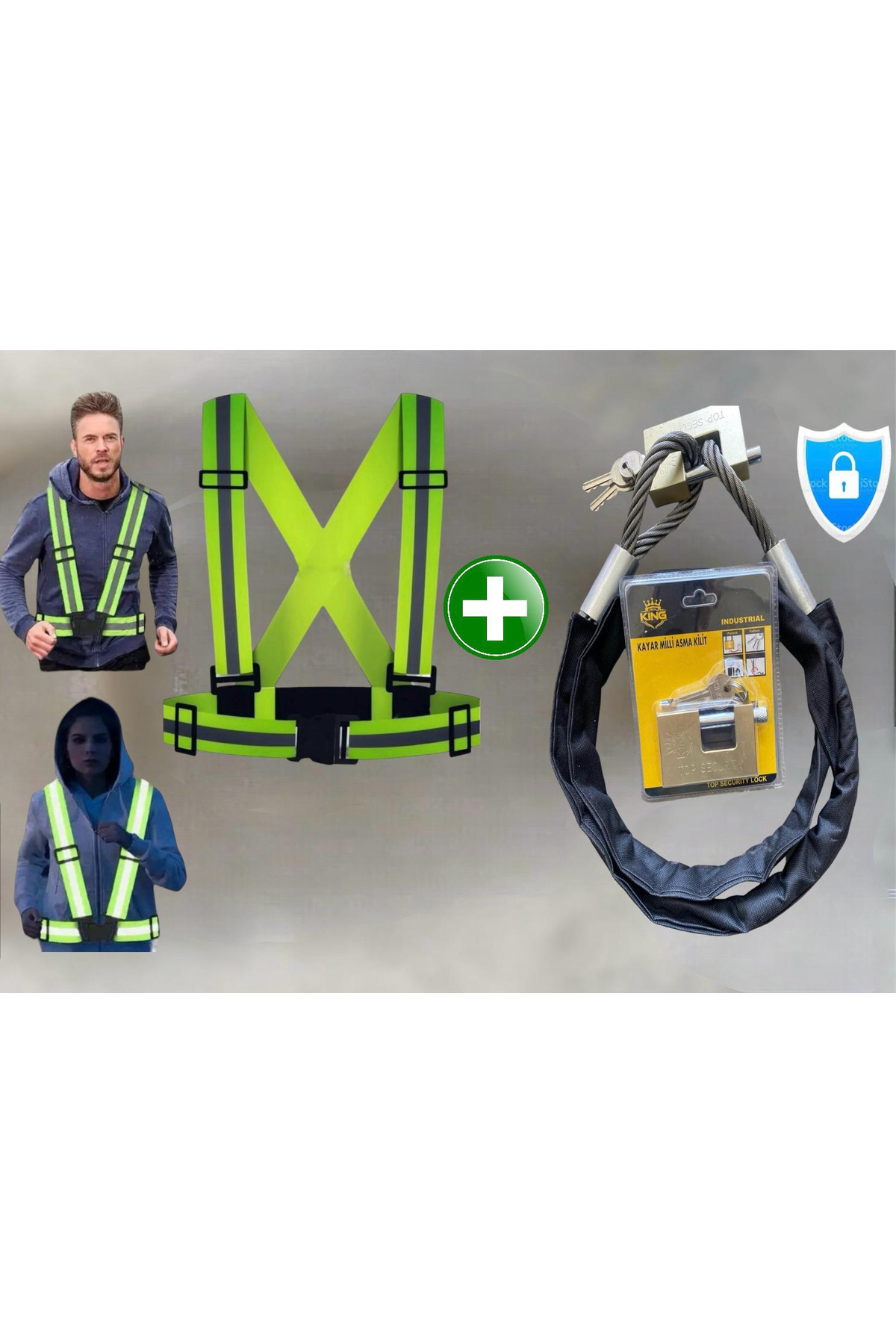 motorsiklet 1,5 metre 10 mm Çelik  Bağlama Halat Motosiklet Zincir kılıflı+ Pratik Reflektör Yelek