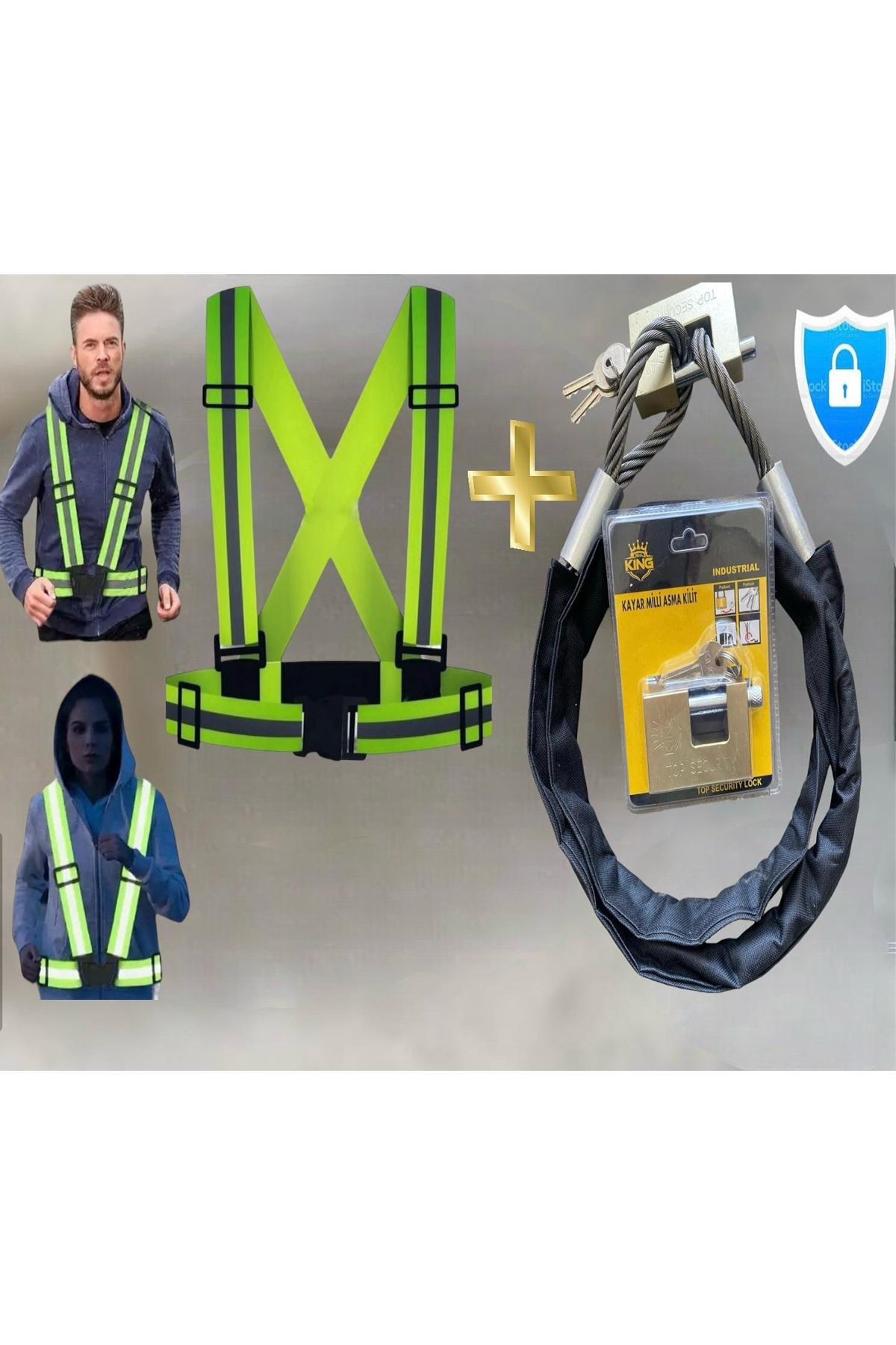 motorsiklet ikaz Yelek reflektörlü+1,5 metre 10 mm Çelik  Bağlama Halat Motosiklet Zincir kılıflı