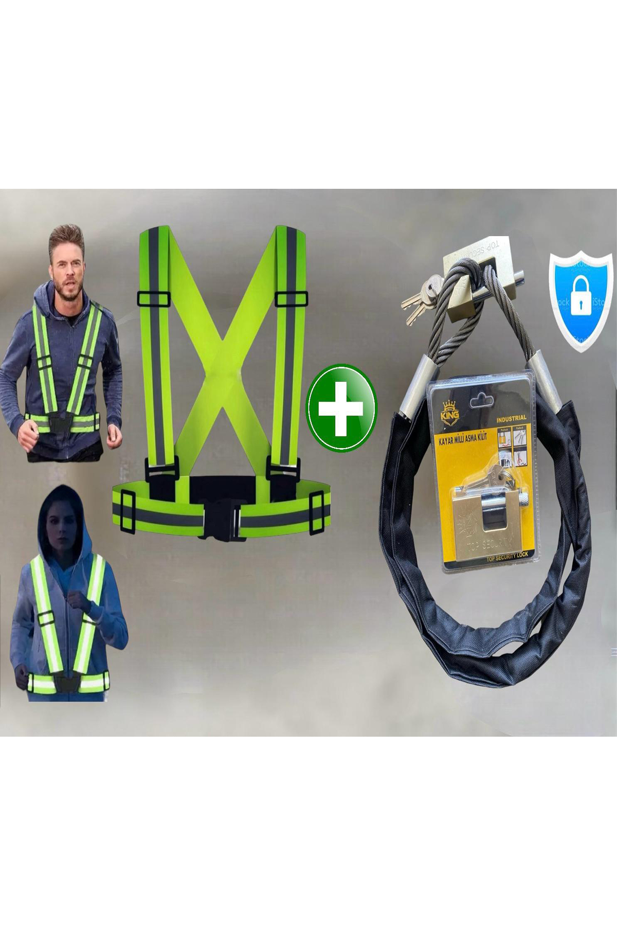 motorsiklet 1,5 metre 10 mm Çelik  Bağlama Halat Motosiklet Zincir kılıflı+ Yelek reflektörlü