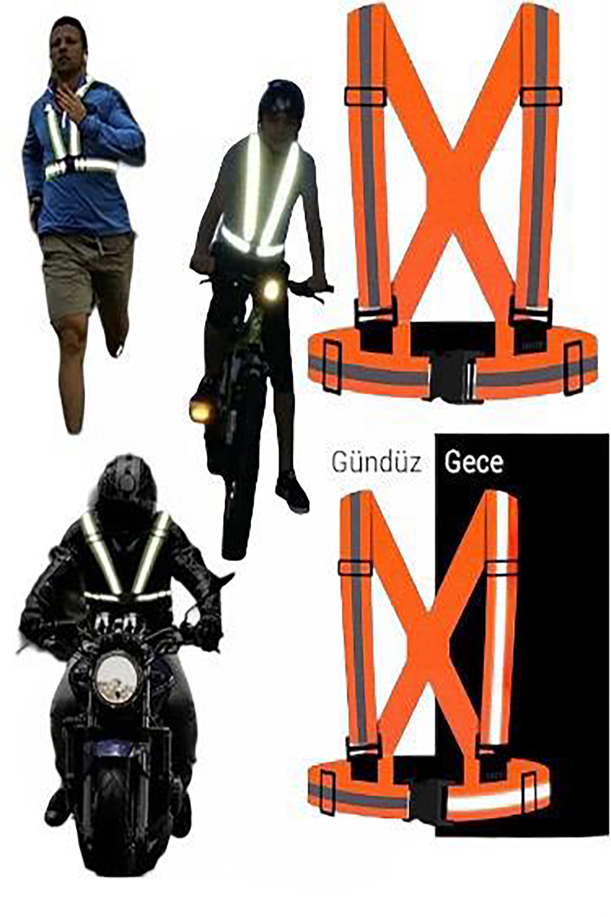 Reflektörlü Yelek - Motosiklet, Bisiklet Ve Scooter gece  ikaz yelek ( yeni Yasaya Uygun) turuncu