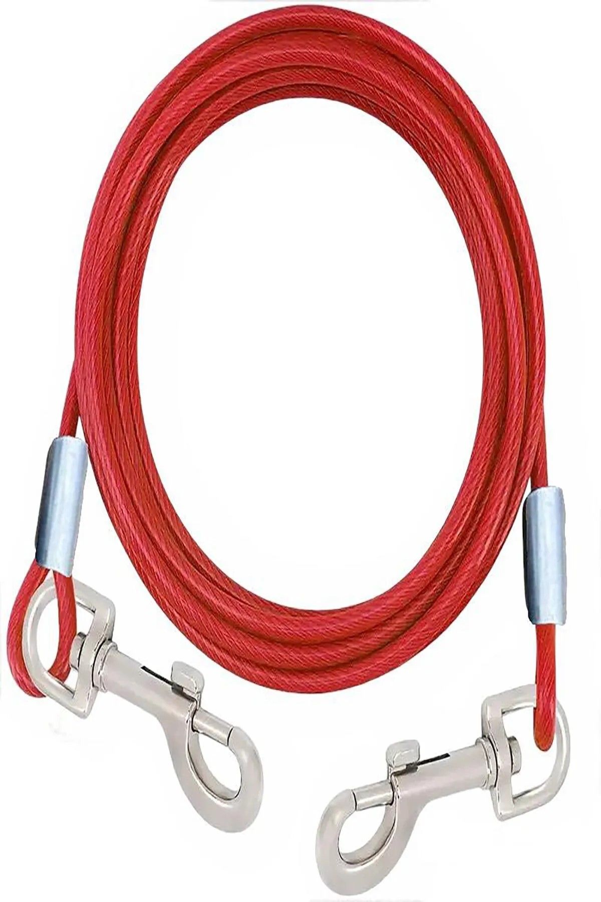 5 mm 25 Metre + 2 Vidalı Karabina Köpek Bahçe Bağlama Gezdirme Halatı Kırmızı Renk (90 Kg)