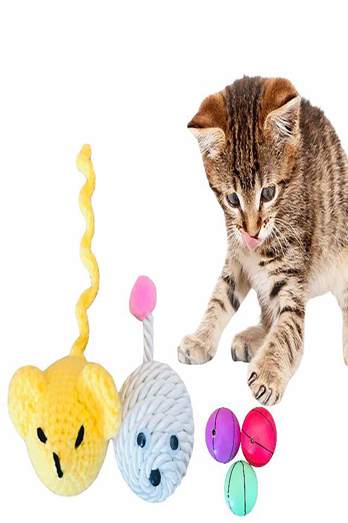 Kedi El Örmesi Fare Amigrumi Oyun Topu Seti 3 Lü