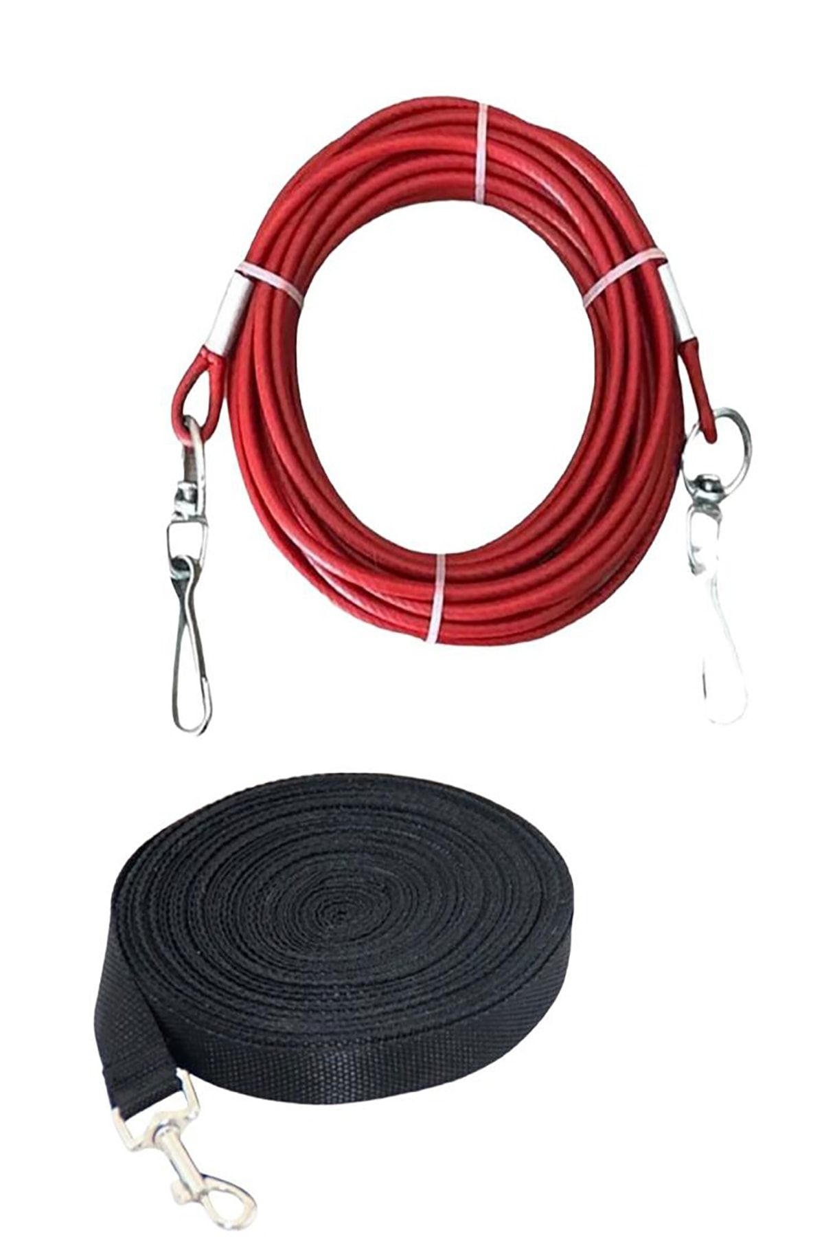 1 Metre Çelik Köpek Gezdirme Halatı +10 Metre Köpek Gezdirme Tasması Sevk Kayışı Siyah