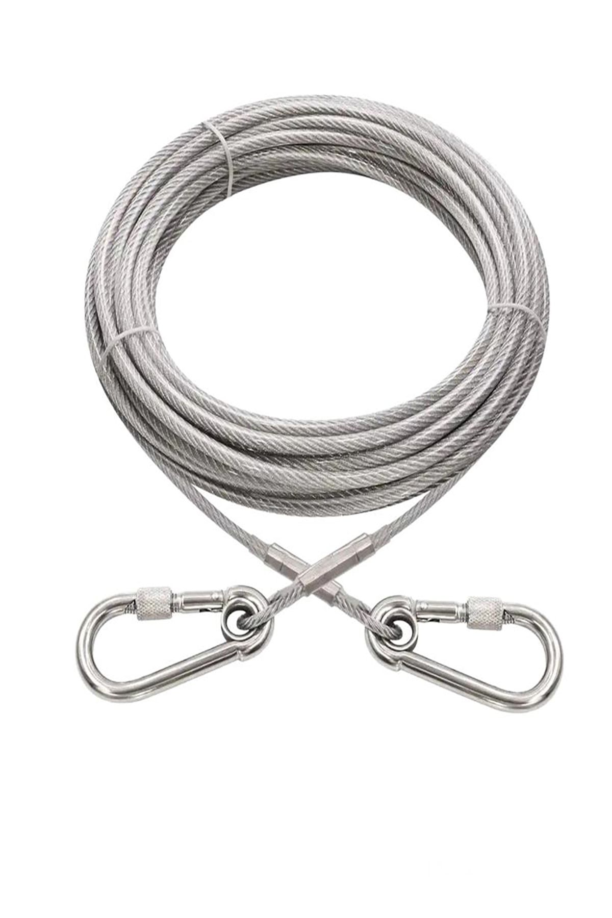 Mm 4 Metre + 2 Vidalı Karabina Köpek Bahçe Bağlama Halatı Şefaf Renk (90 Kg)