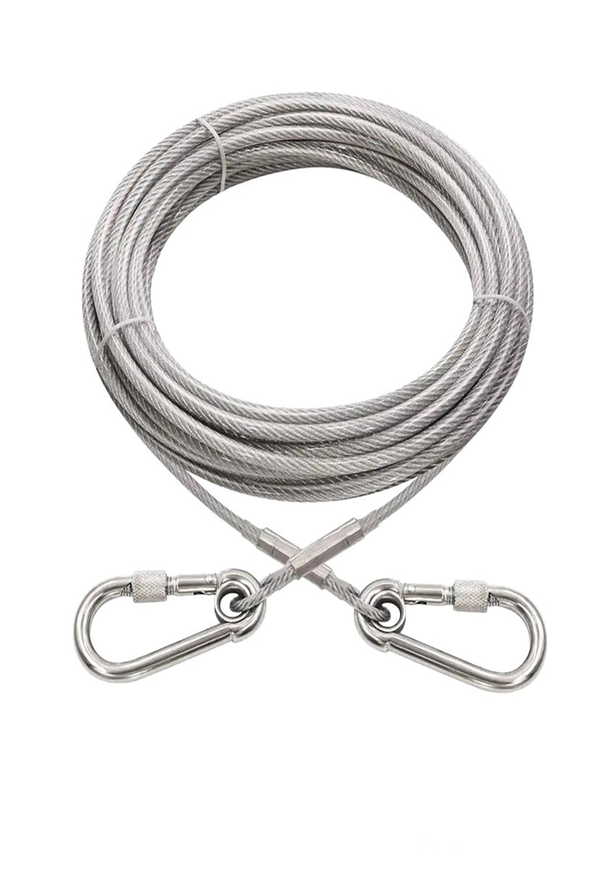 Mm 5 Metre + 2 Vidalı Karabina Köpek Bahçe Bağlama Halatı Şefaf Renk (90 Kg)